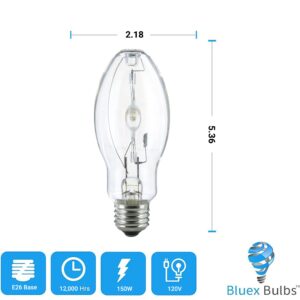 Bluex Bulbs (3 Pack MH150/U/MED 150W Metal Halide Bulb Pulse Start ED17 Medium Base E26 Clear HID Lamp 14000 Lumens