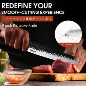 Huusk Kiritsuke Chef Knife - 9 Inch Japanese Kitchen Knife, Professional High Carbon Steel Sharp Sushi knife with Ergonomic Rosewood Handle for Meat, Fish, Vegetables, Gift for Dad