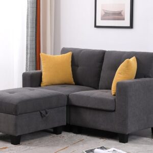 asunflower Small Chaise Couch Loveseat Sofa with Storage Ottoman Velvet L Shape Small Sofa Couch for Bedroom,Office, 2 Seater Couch for Small Room