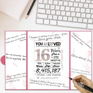 Vlipoeasn Sweet 16 Birthday Guest Book Signature Congrats Certificate Rose Gold 16th Birthday Decorations for Girl, 16th Birthday Decorations Guest Book Alternative, Sweet 16 Birthday Gifts for Girls