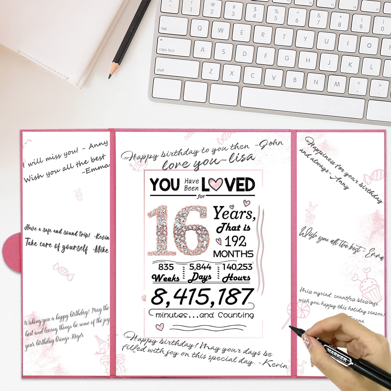 Vlipoeasn Sweet 16 Birthday Guest Book Signature Congrats Certificate Rose Gold 16th Birthday Decorations for Girl, 16th Birthday Decorations Guest Book Alternative, Sweet 16 Birthday Gifts for Girls