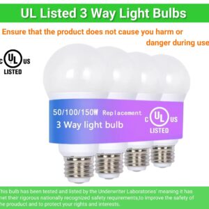 TJBB UL Listed 4-Pack 3 Way Light Bulbs Soft White 3000K 50 100 150 Watt Equivalent, Perfect for Reading, Standard A19 Indoor Led Bulb, 5/10/15 Watt Energy Efficient Bulb