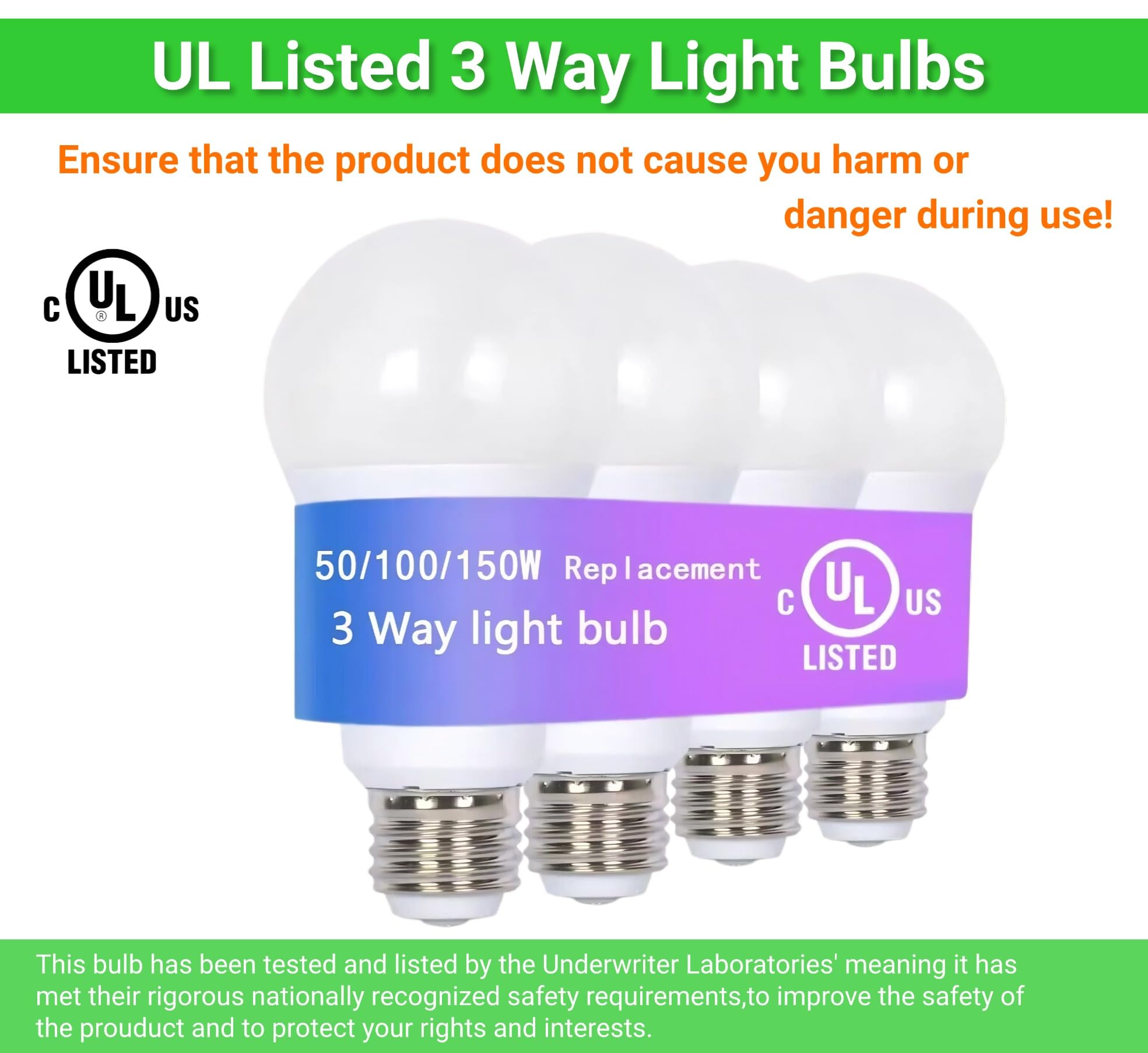 TJBB UL Listed 4-Pack 3 Way Light Bulbs Soft White 3000K 50 100 150 Watt Equivalent, Perfect for Reading, Standard A19 Indoor Led Bulb, 5/10/15 Watt Energy Efficient Bulb