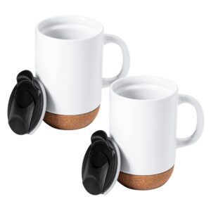 gibson home modani 2 pack large 16.5 oz ceramic mugs set with removable cork bottom and lid - white