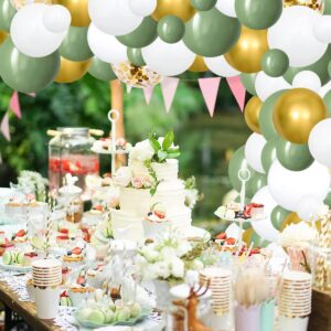 Sage Green Balloon Garland Arch Kit - 117PCS Matte Sage Green White Balloon Chrome Gold Balloons for Jungle Safari Olive Green Baby Bridal Shower Wedding Sage Green Birthday Party Decorations