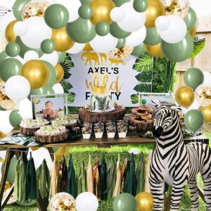 Sage Green Balloon Garland Arch Kit - 117PCS Matte Sage Green White Balloon Chrome Gold Balloons for Jungle Safari Olive Green Baby Bridal Shower Wedding Sage Green Birthday Party Decorations