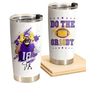 Justin Minnesota Jefferson Griddy - Do The Gr18dy - Coffee Tea Mug Insulated Tumbler With Lid - Birthday, Christmas, Mother Father Day Gifts For Football Fans - 20 Oz| Stainless Steel Mug