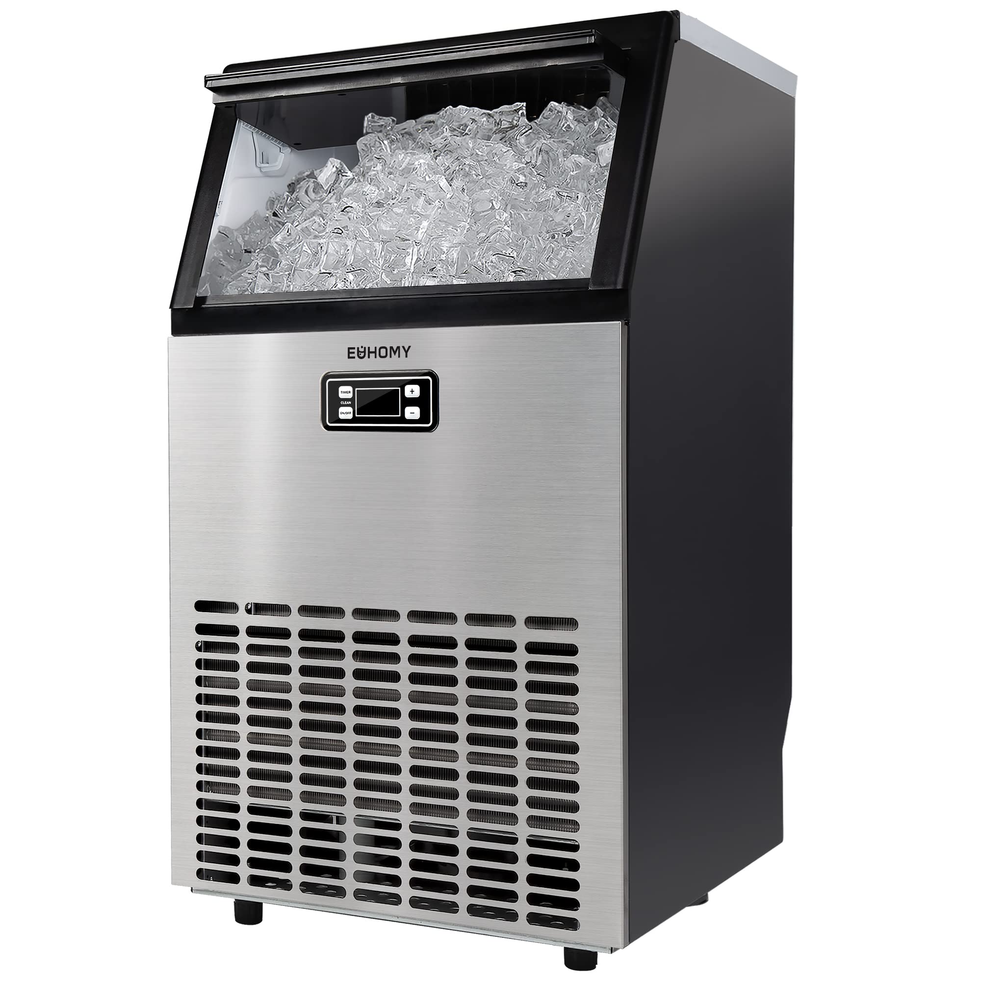 EUHOMY Commercial Ice Maker Machine - 99lbs Daily Production, 33lbs Ice Storage, Stainless Steel Freestanding & Under Counter Ice Maker, Ideal Ice Maker for Home/Bar/Restaurant/Outdoor Activities