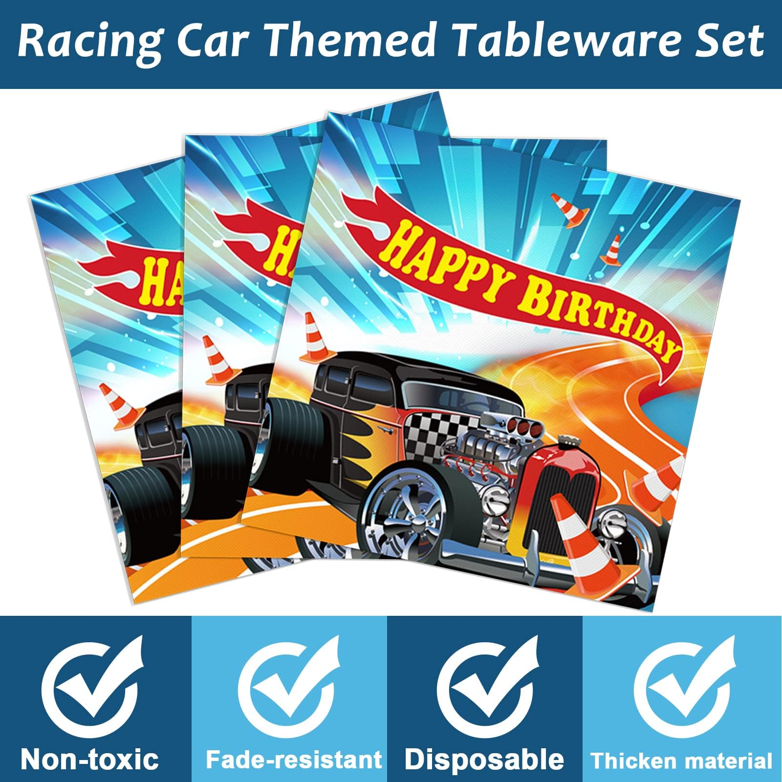 98 Pieces Racing Car Party Decorations Hot Car Tableware Set Racing Car Plates Napkins Tablecloth Party Supplies Kit for Kids Boys Racing Birthday Table Cover Dinnerware Party Favors 24 Guests