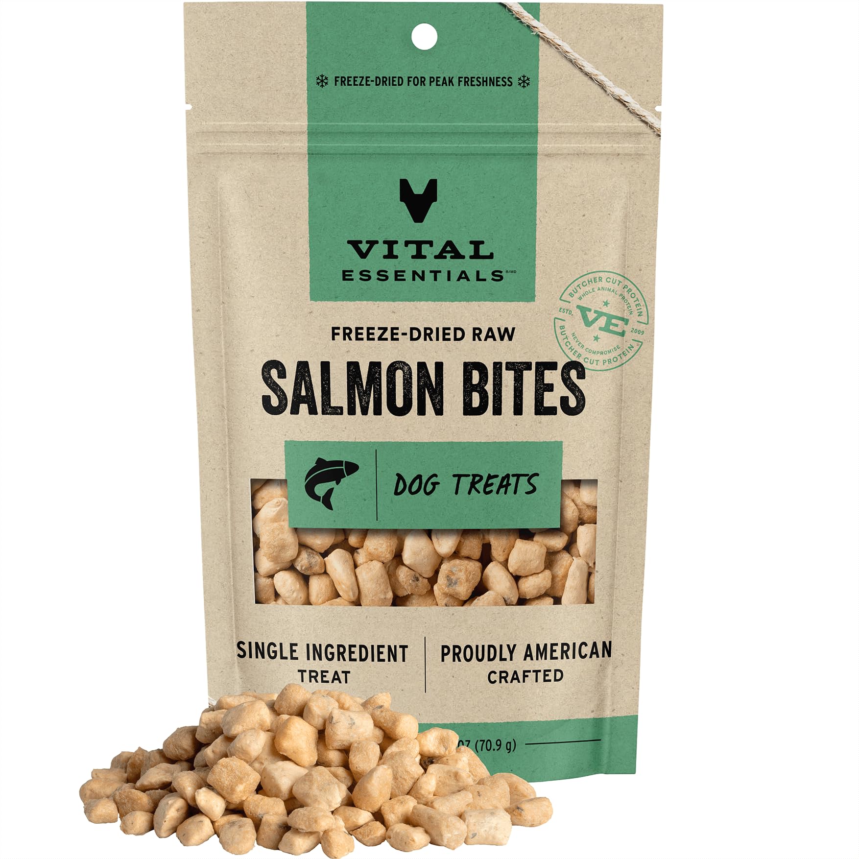 Vital Essentials Freeze Dried Raw Salmon Bites Dog Treats, 2.5 oz | Premium Quality High Protein Training Treats | Grain Free, Gluten Free, Filler Free