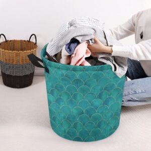 KiuLoam Japanese Teal Mermaid Fish Scale Laundry Baskets, Large Storage Basket Collapsible Organizer Bin Laundry Hamper for Nursery Clothes Toys