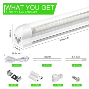 Nimgoti LED Shop Light 4FT, T8 Integrated LED Tube Light Fixture, 40W 5200LM 5000K, V Shape, Daylight White, Hight Output Linkable Shop Lights for Garage Warehouse Workshop, Clear Cover (4-Pack)