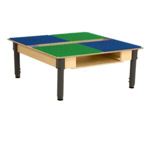 contender time-2-play 35" w square build & learn compatible with duplo table with trough & shelf (with gliders, blue & green, 12”-17” adjustable legs)