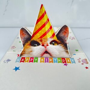 DongNaiWin Tricolor Birthday Card Cat Lovers Birthday Card - Calico Cat Pop Up Card with Envelope - Happy Birthday Greeting for Calico Lovers