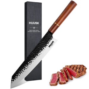 huusk kiritsuke chef knife - 9 inch japanese kitchen knife, professional high carbon steel sharp sushi knife with ergonomic rosewood handle for meat, fish, vegetables, gift for dad