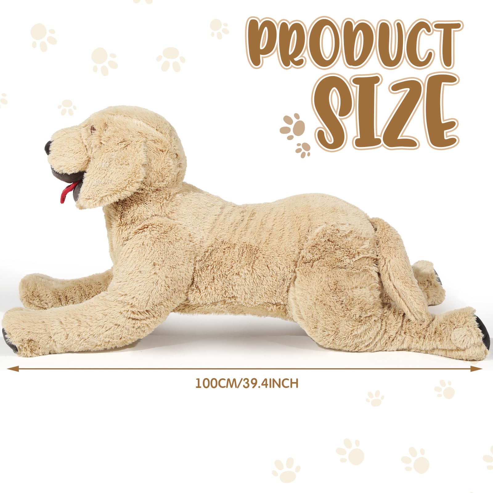 Geosar Giant Dog Stuffed Animals Fluffy Labrador Large Stuffed Dog Hugging Toy Big Cuddly Plush Body Pillow Gifts for Adult Kids, Pets Birthday Party Christmas New Year, Gold(100 cm/ 39.4 inch)