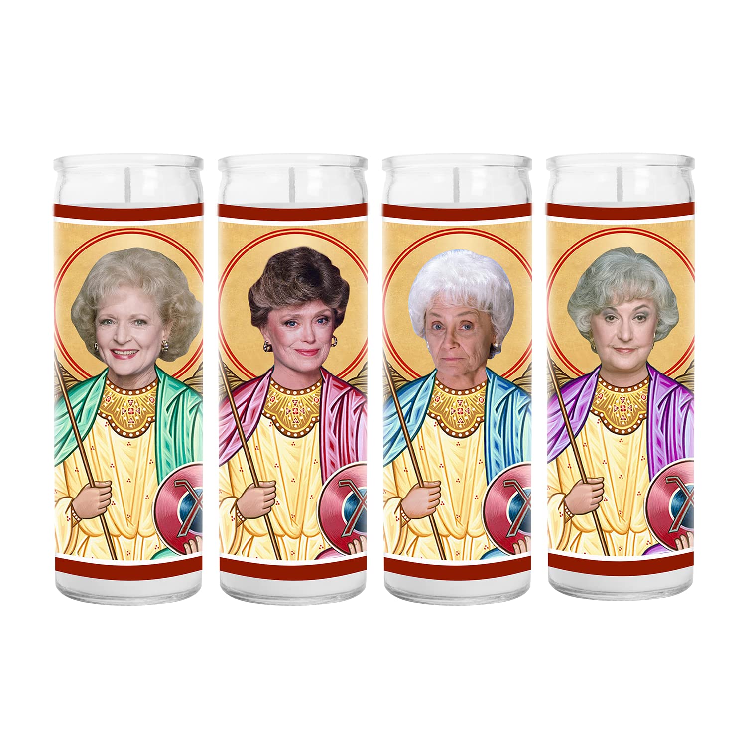 Golden Girls - Set of 4 - Blanche Rose Dorothy and Sophia - Celebrity Prayer Candles- Saint Candles - Betty Rue Bea & Estelle Votive Candle - Handmade USA - Celeb Comedy TV Show Gift.