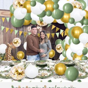 Sage Green Balloon Garland Arch Kit - 117PCS Matte Sage Green White Balloon Chrome Gold Balloons for Jungle Safari Olive Green Baby Bridal Shower Wedding Sage Green Birthday Party Decorations