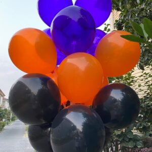 JODIDI 60 Pcs 12-Inch Latex Balloons in Black, Orange, and Purple - Perfect for Halloween, Graduation, Birthday, Baby Shower, and Party Decorations