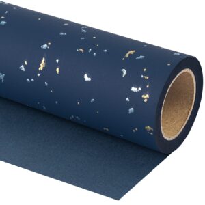 wrapaholic wrapping paper roll - mini roll - 17 inch x 16.5 feet - navy blue gold foil design with silky touch perfect for birthday, holiday, wedding, baby shower