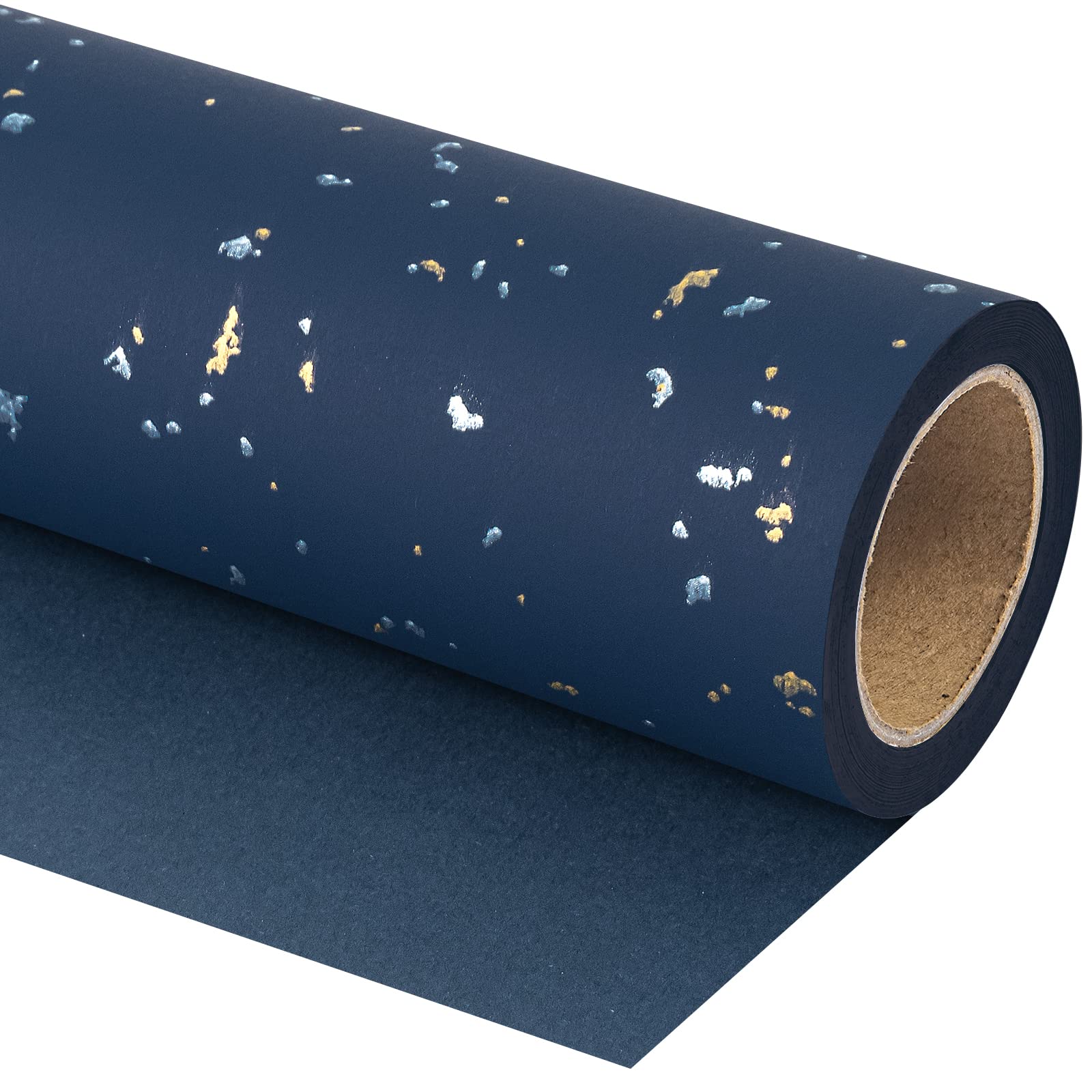 WRAPAHOLIC Wrapping Paper Roll - Mini Roll - 17 Inch X 16.5 Feet - Navy Blue Gold Foil Design with Silky Touch Perfect for Birthday, Holiday, Wedding, Baby Shower