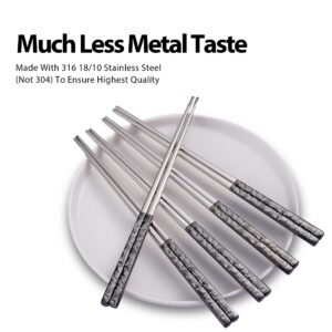 Hagary Tiger Chopsticks Metal Chopsticks Reusable Designed In Korea Japanese Style Stainless Steel 316 18/10 Non-Slip Dishwasher Safe Laser Etched (Black - 5 Pairs)