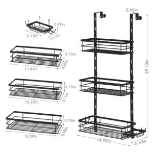 Tuenort Over the Door Shower Caddy, Adjustable Hanging Shower Shelves Rustproof with Hook, Shampoo Holder Bathroom Organizer Shelf with Soap Holder for Inside Bathroom and Kitchen Storage, Black