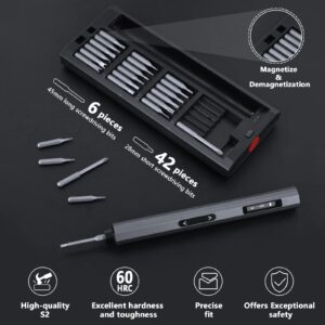 EFFTO Precision Screwdriver Set, 5 Gear Torque, Mini Screwdriver Set with OLED Screen, Small Screwdriver Set Rechargeable with 48 multifunctional bits and shadowless LED lights, Aluminum Case