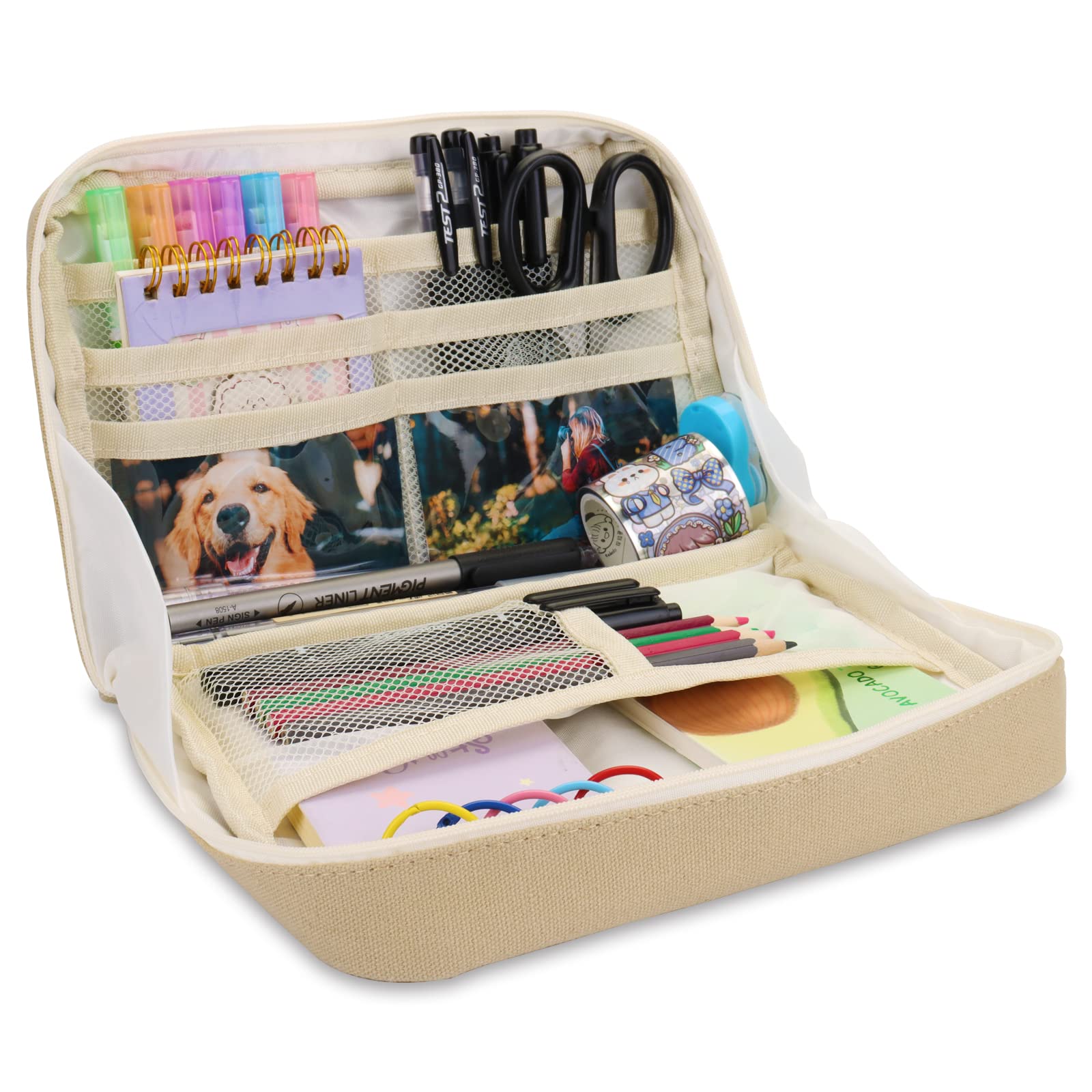 Big Capacity Pencil Case Large Capacity Canvas Pencil Pouch pencil case organizer Pen Pouch Adult Office School Teen Girl Boy (khaki)