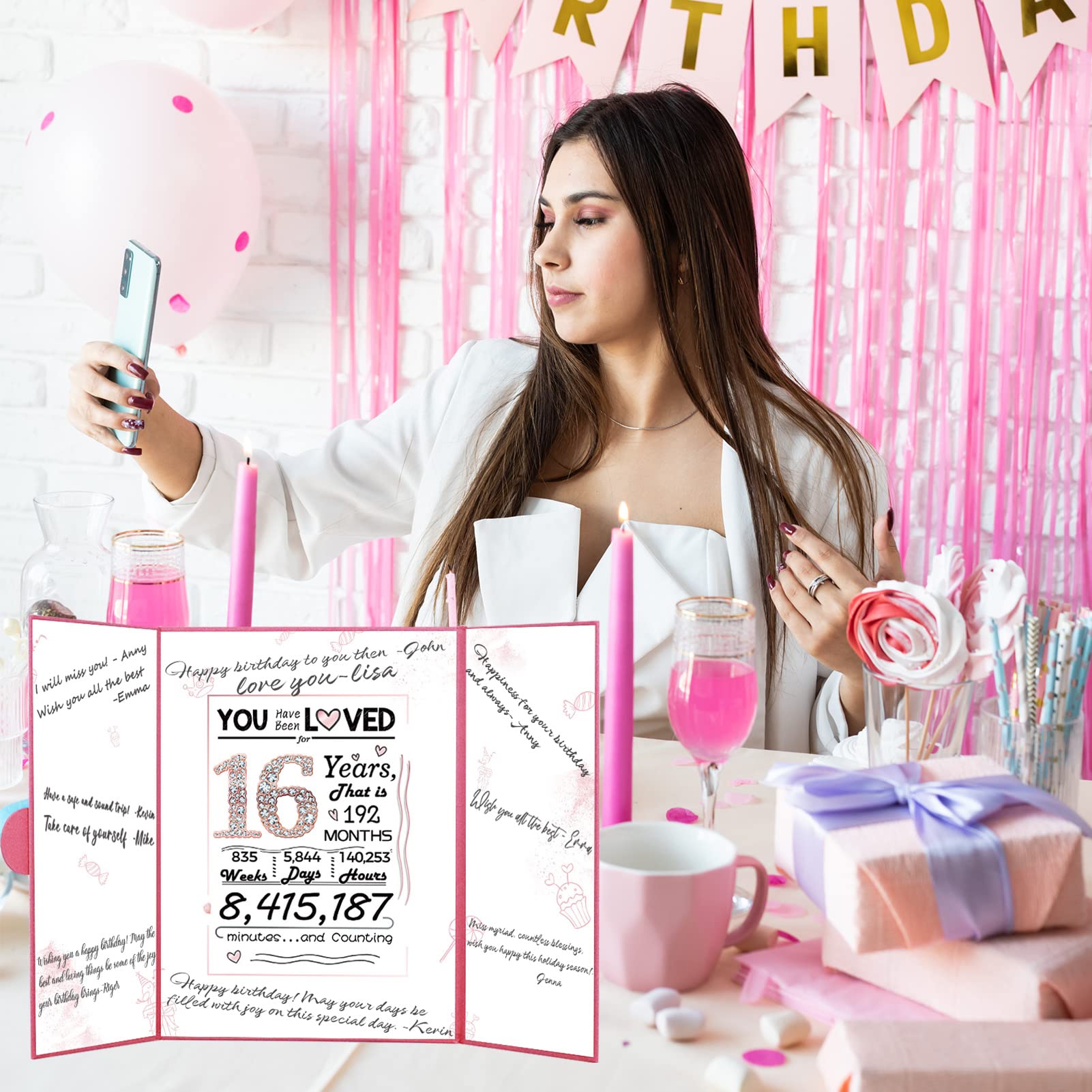 Vlipoeasn Sweet 16 Birthday Guest Book Signature Congrats Certificate Rose Gold 16th Birthday Decorations for Girl, 16th Birthday Decorations Guest Book Alternative, Sweet 16 Birthday Gifts for Girls