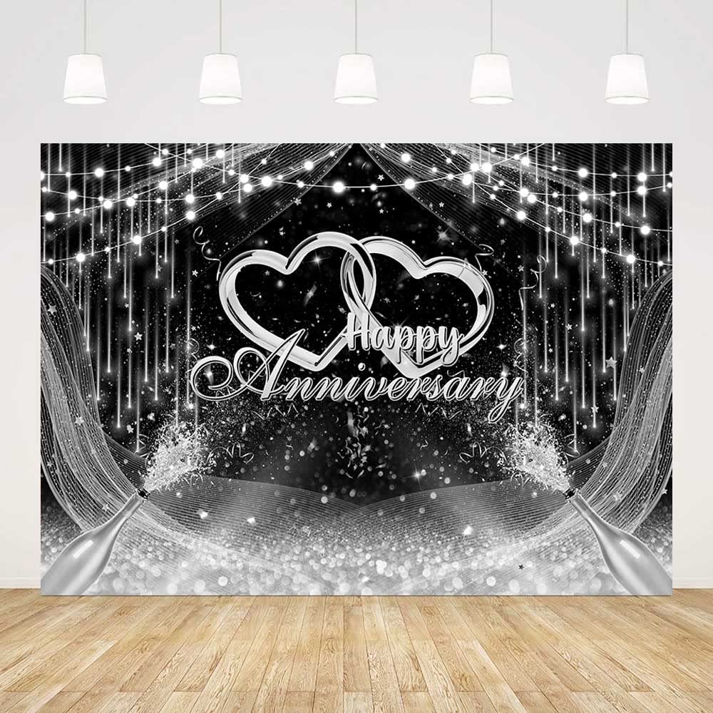 AIBIIN 7x5ft Black and Silver Happy Anniversary Backdrop Silver Glitter Wedding Anniversary Bridal Shower Photography Background Cheers to Wedding Miss to Mrs Party Decorations Banner