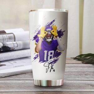 Justin Minnesota Jefferson Griddy - Do The Gr18dy - Coffee Tea Mug Insulated Tumbler With Lid - Birthday, Christmas, Mother Father Day Gifts For Football Fans - 20 Oz| Stainless Steel Mug