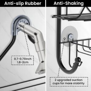 ONTOTY Shower Caddy Hanging, No Drilling & Rustproof Hanging Shower Organizer, Anti-Swing Shower Caddy Over Shower Head with 2 Strong Suction Cup, 6 Hooks and Soap Basket, for Bathroom, Soap, Razor