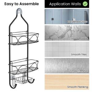 ONTOTY Shower Caddy Hanging, No Drilling & Rustproof Hanging Shower Organizer, Anti-Swing Shower Caddy Over Shower Head with 2 Strong Suction Cup, 6 Hooks and Soap Basket, for Bathroom, Soap, Razor