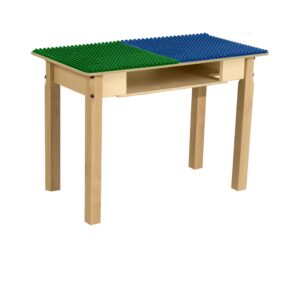 contender time-2-play 30.75" w rectangular blue & green duplo blocks compatible play table with 20" long legs, natural finish children activity play table, solid wood desk for playroom