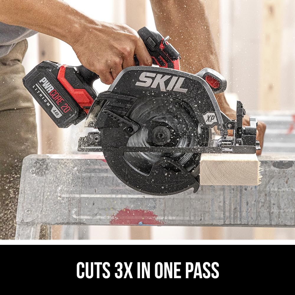 SKIL PWR CORE 20 Brushless 20V 7-1/4" 5300 RPM, Circular Saw Kit Including 4.0Ah Lithium Battery and Quick Charger-CR5440B-10