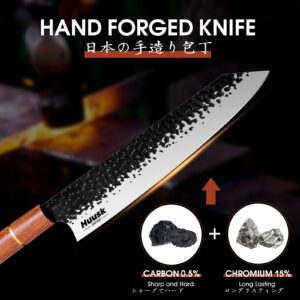 Huusk Kiritsuke Chef Knife - 9 Inch Japanese Kitchen Knife, Professional High Carbon Steel Sharp Sushi knife with Ergonomic Rosewood Handle for Meat, Fish, Vegetables, Gift for Dad