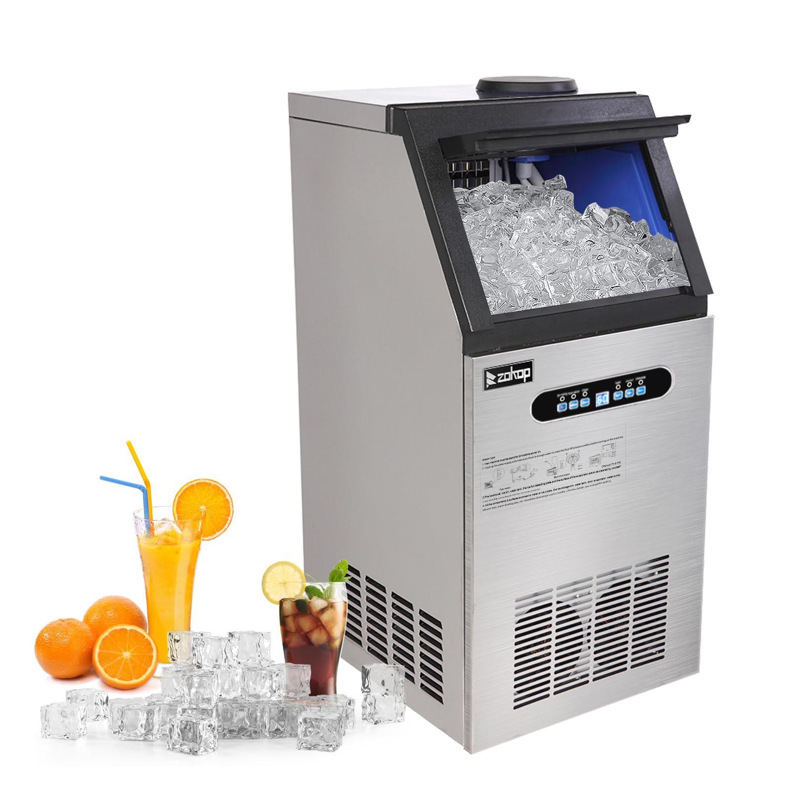 Winado Commercial Ice Maker 110LBS/24H, Stainless Steel Freestanding Ice Maker Machine w/ 24LBS Storage Bin, Auto Clean Under Counter ice Machine for Home, Restaurant, Bar, Hotel, Store