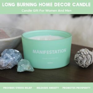 Manifestation Candle - Jasmine and Sandalwood Scented - Healing Meditation Candle for Women - Luxury Aromatherapy - 3 Wick 8 Ounce Natural Soy Wax Candle - Premium Gift Box