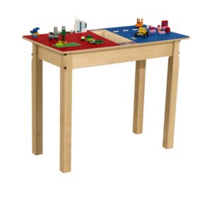 Contender Time-2-Play Kids Activity Play Table, Compatible with Lego Bricks, Extra Sturdy Birch Plywood, 35" W X 15.5" D, Red & Blue, 22" Legs for Ages 6-9