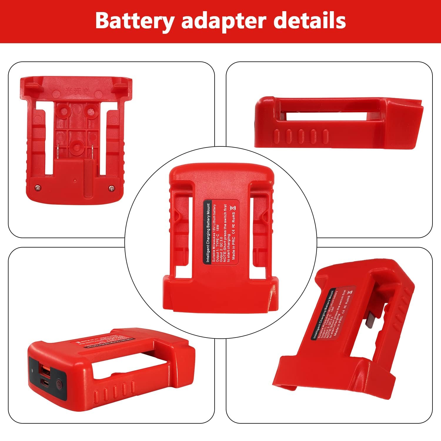 TEPULAS USB Adapter for Milwaukee M18 18V Battery, 2PCS Battery Holder for Milwaukee 48-11-1850 48-11-1852 48-11-1862 48-11-1860, with USB and Type-C Fast Charging Power Wheel Adapter Charger