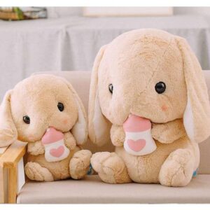 MSGKV Bunny Plush Bunny Stuffed Animals Lop Eared Rabbit Cute Stuffed Bunny Pillow Gift for Women Kids Girls on Christmas Birthday Thanksgiving, 8.6in/22cm Feeding Bottle Bunny