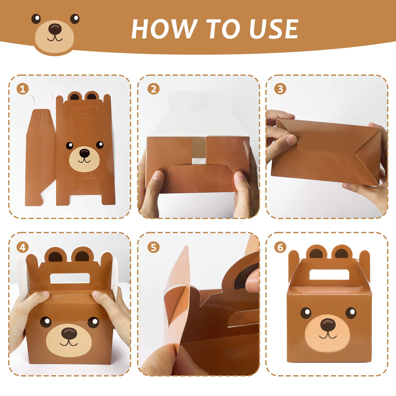 12Pcs Bear Treat Boxes Party Supplies Bear Baby Shower Theme Party Favor Goody Gift Boxes For Kids Boy Girl Brown Bear Theme Birthday Baby Shower Party Decorations Treat Candy Boxes 5.9x3.2x7.9inch