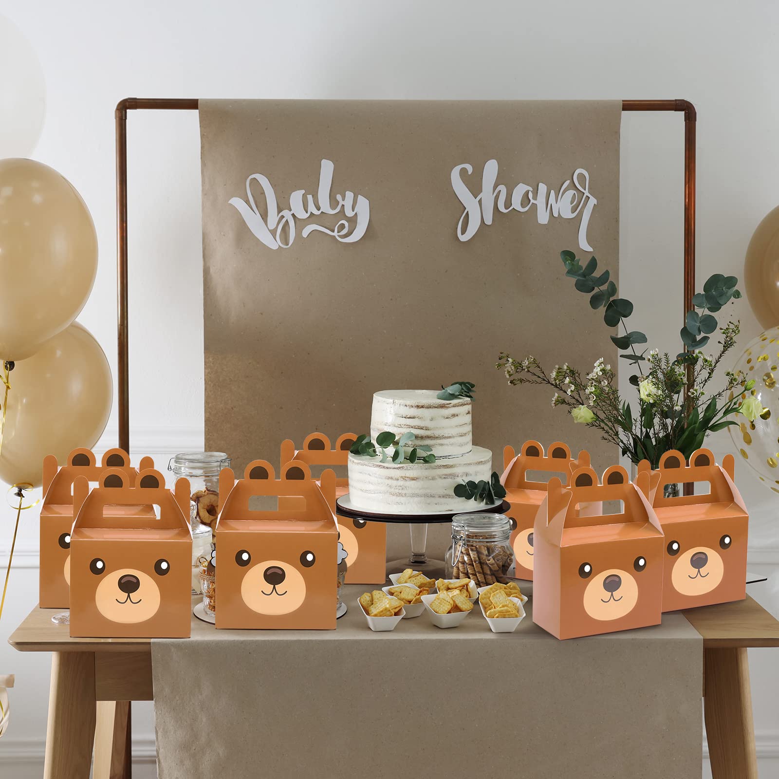 12Pcs Bear Treat Boxes Party Supplies Bear Baby Shower Theme Party Favor Goody Gift Boxes For Kids Boy Girl Brown Bear Theme Birthday Baby Shower Party Decorations Treat Candy Boxes 5.9x3.2x7.9inch