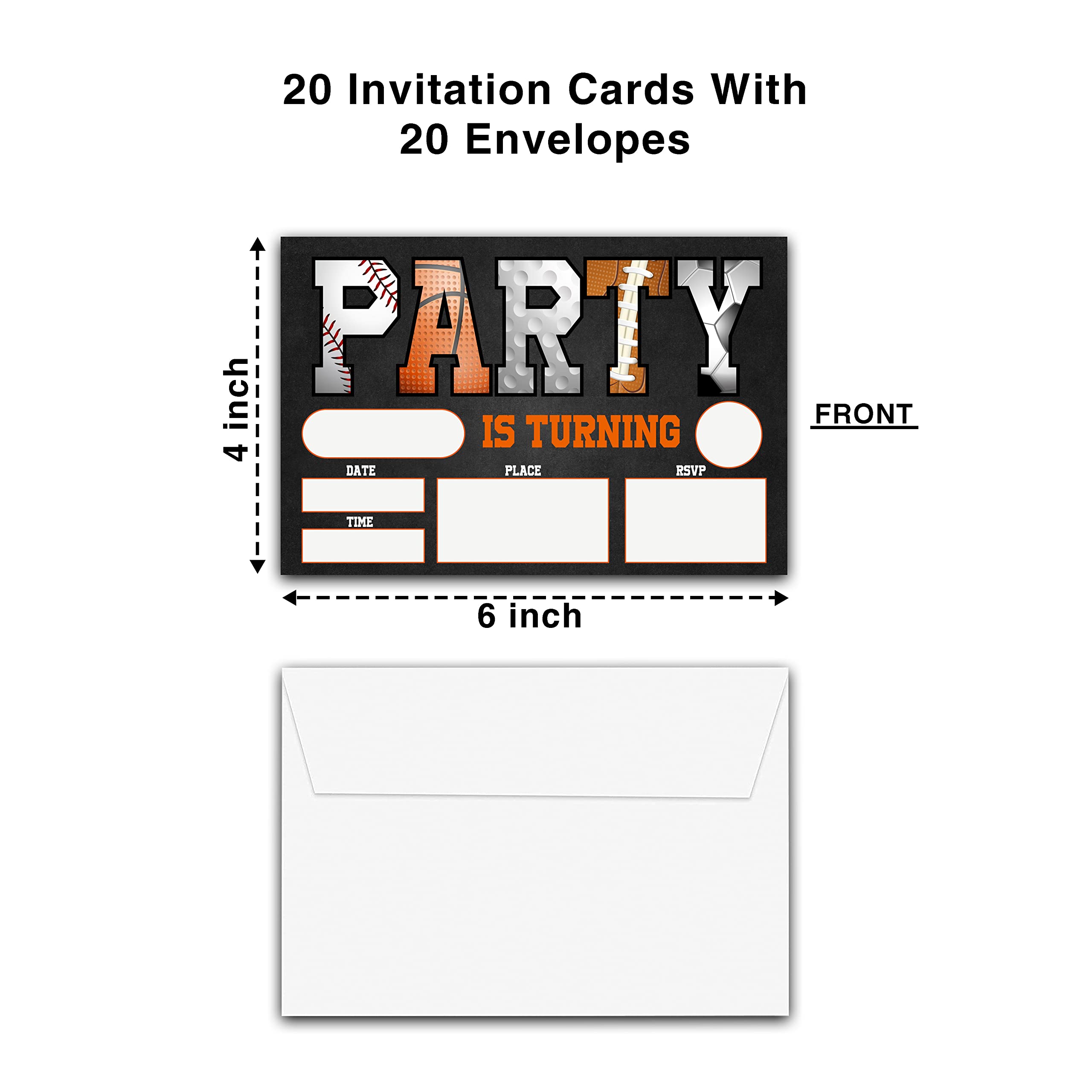 ONDTOM Sports Birthday Party Invitations With Envelopes(4" x 6")- 20 Pack - Basketball Football Soccer All Star Sports Style Birthday Invites-c13