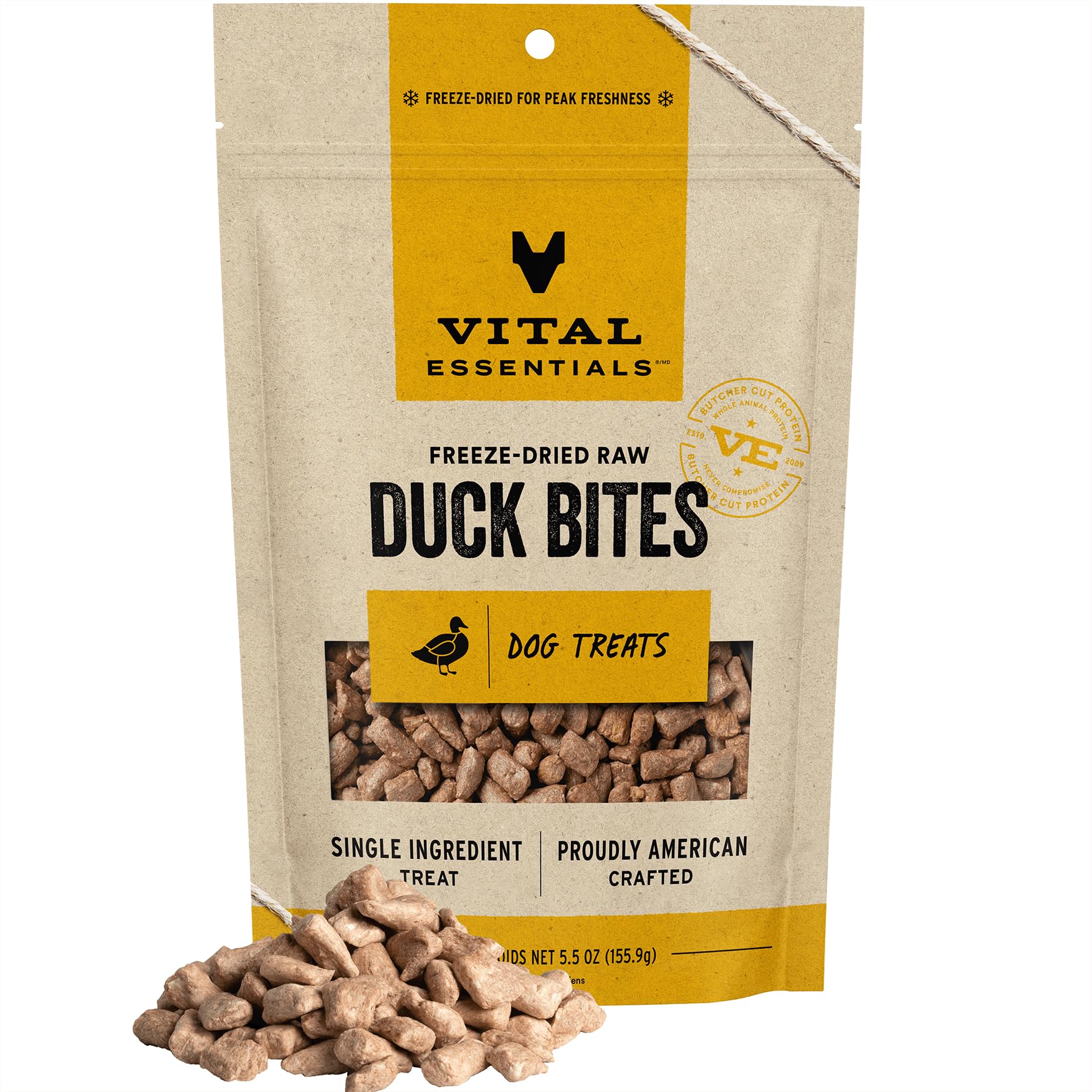 Vital Essentials Freeze Dried Raw Whole Animal Dog Treats, Duck Bites, 5.5 oz