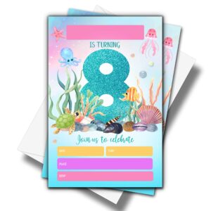 under the sea 8th birthday party invitations with envelopes(4" x 6")- 20 pack - ocean animals birthday party invites-c23