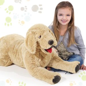 geosar giant dog stuffed animals fluffy labrador large stuffed dog hugging toy big cuddly plush body pillow gifts for adult kids, pets birthday party christmas new year, gold(100 cm/ 39.4 inch)