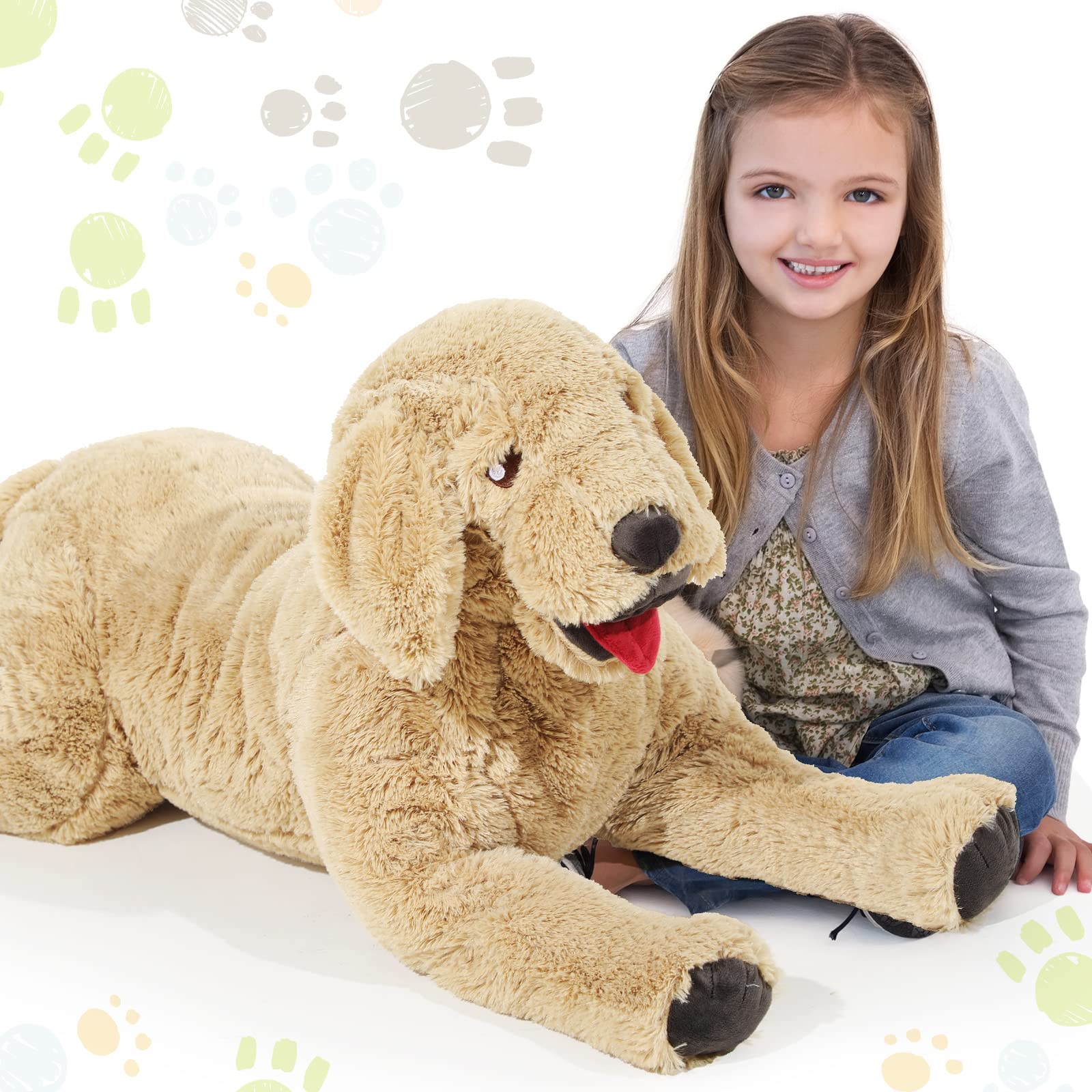 Geosar Giant Dog Stuffed Animals Fluffy Labrador Large Stuffed Dog Hugging Toy Big Cuddly Plush Body Pillow Gifts for Adult Kids, Pets Birthday Party Christmas New Year, Gold(100 cm/ 39.4 inch)