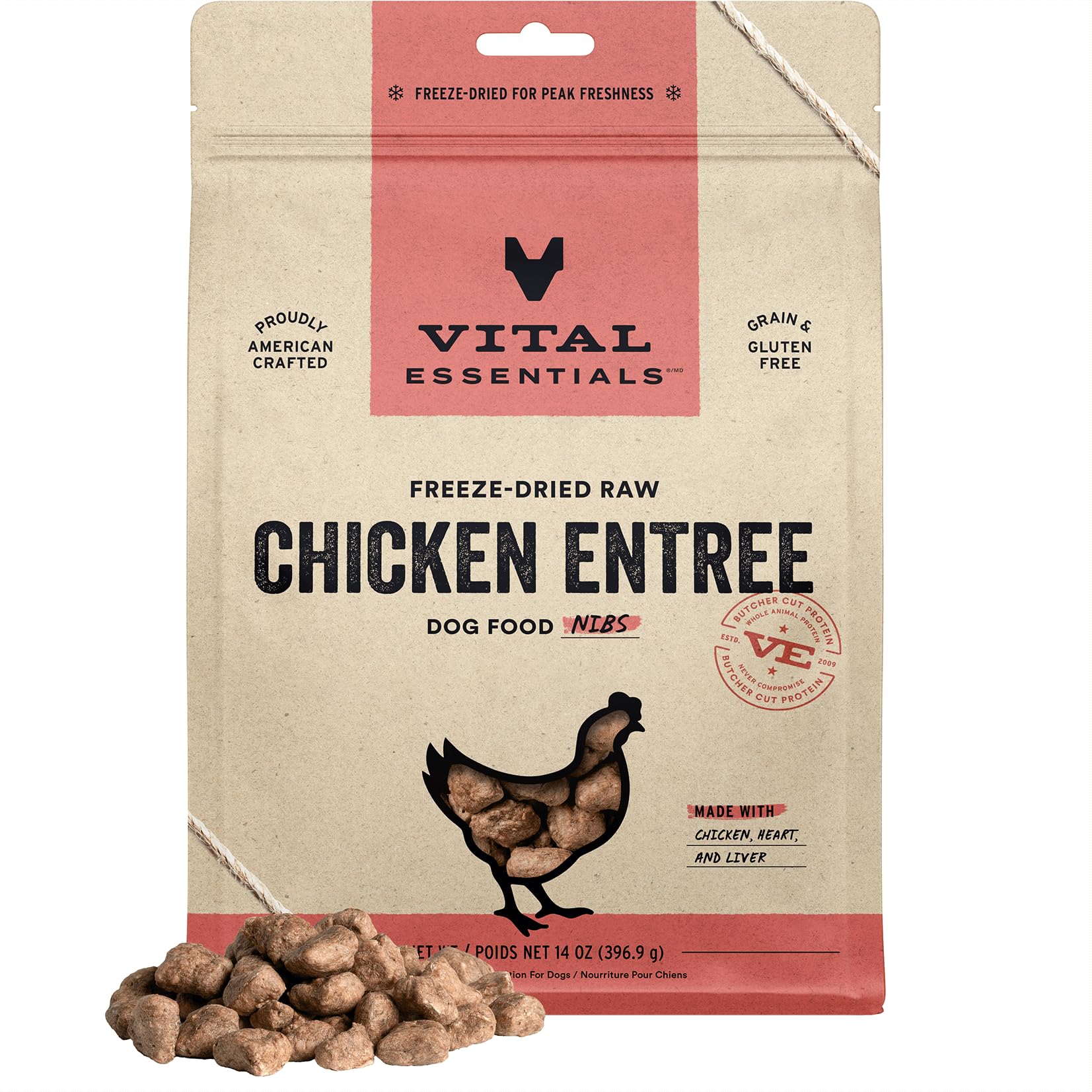 Vital Essentials Freeze Dried Raw Dog Food, Chicken Nibs Entree, 14 oz